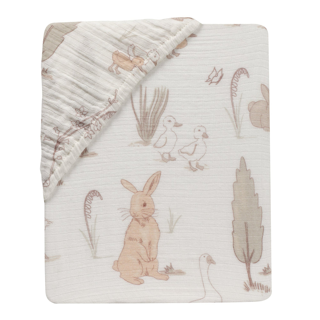 Bunny Hop Organic Cotton Muslin Crib Sheet